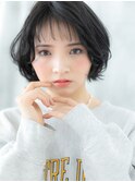 黒髪シースルーバング立体感ゆるふわショートボブt古河20代30代