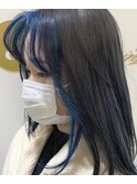 グレージュ×インナーカラー#ブルー