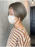 オリーブベージュショート_グレージュカラーボブウルフ_ba388262