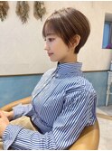 ショート×ハイライト白髪ぼかし×切りっぱなしボブ[心斎橋]