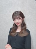 ハーフアップ　セミロングアレンジ　ナチュラルブラウン　ツヤ髪