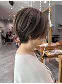 くびれショート/前髪なし/白髪ぼかし/30代/40代/50代@岡
