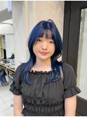 ネイビーブルー×韓国ハッシュカット