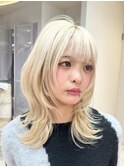 イヤリングカラー/外ハネボブ /縮毛矯正/レイヤーボブ/艶髪