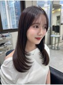 顔まわりレイヤー 艶カラー 暗髪 韓国風 髪質改善 福岡美容室