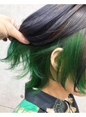 インナーカラーグリーン×グレージュウルフ【ryu 大塚 北口】