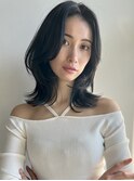 顔まわりレイヤーミディアム暗髪小顔透明感カラー 渋谷表参道