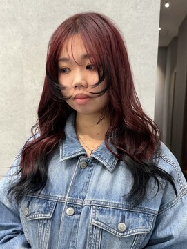 ダブルカラー/ブリーチなし/デザインカラー/ワインレッド