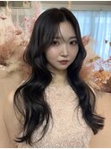 小顔見え顔周りレイヤー　韓国くびれロング
