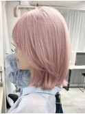 ダブルカラーピンクベージュカラーケアブリーチ韓国ボブ