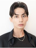 メンズカルマパーマ韓国風アッシュブラックマッシュウルフ