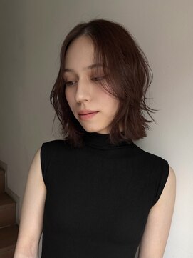 サンク 原宿 表参道(cinq) 切りっぱなしボブ外ハネ外国人風ボブブラウンカラー前髪なし