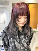 デザインカラー　レイヤーカット　ウルフカット　ボルドー