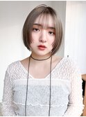 ボブ韓国ヘアオリーブベージュ前髪カット_F21401