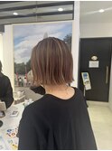 ハイライト×切りっぱなしボブ×ピンクベージュ