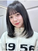 【F】顔周り前髪カットミディアムレイヤーくすみカラー