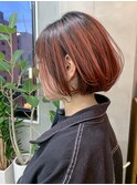 bob(切りっぱなしボブ、オレンジ、グラデーションカラー)