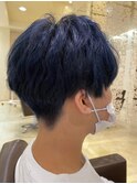 暗髪アッシュダブルカラーダークブルー_ワックスなし_爽やか短髪