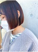 ぱっつん丸みショートボブ ツヤ髪ブラウン暗髪ナチュラル