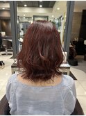 レッド系ミディアムヘア