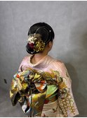 和装タイトシニヨンヘアセット成人式水引きヘアアレンジ