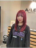 ボルドーピンク／レイヤーカット／リタッチブリーチ