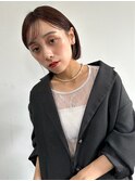 前下がりショートボブ/小顔見せカット/艶感ダークブラウン/大人