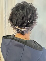 アレンジヘアセット　フルメイク　お呼ばれヘア　ボブアレンジ