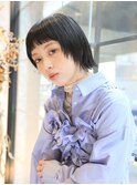 ぱっつん前髪/オン眉/姫カット/アッシュブラック/表参道