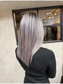 バレイヤージュ、ハイライト、レイヤーロング、グレーベージュ