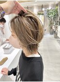 大人コントラスト白髪ぼかしハイライトレイヤーカット