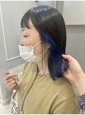 インナーカラー/ブリーチカラー/ブルーカラー/切りっぱなしボブ