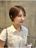 ナチュラルショートレイヤーボブミルクブラウンダークパープル