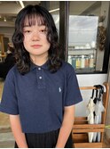 くるくるパーマ/バングカラー/バイオレット