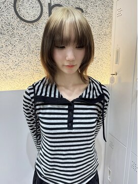 オプス 大名店(Ops) ☆ホワイトブロンドルーツカラー×レイヤーボブ