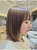 表参道縮毛矯正ミディアムレイヤー髪質改善アッシュグレー30代