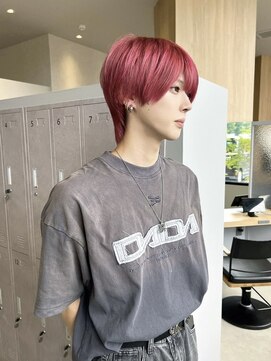 ヘアメイク アース 本庄早稲田店(HAIR & MAKE EARTH) ピンクレッド_ダブルカラー_ワンホンカラー_メンズハイトーン