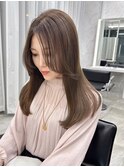 サラツヤロングベージュカラーブリーチしない透明感カラー