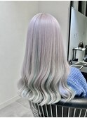 インナーカラー×ホワイトシルバー×アクアブルー
