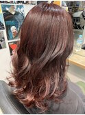 ブリーチなし レッド ブラウン レイヤーカット ピンク