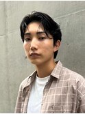 センターパートスパイキーショートフェザーパーマダークアッシュ