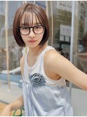 ナチュラルボブ前下がりミニボブ前髪あり
