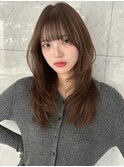 ブラウンベージュ フルバング 顔周りカット レイヤーカット 美髪