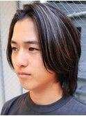 メンズロン毛ミディアムボブ×ハイライト&メッシュ