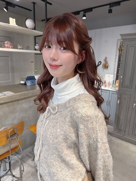 カシュカシュ 表参道(cache cache) ピンクベージュカラー前髪カットヘアアレンジツインヘアセット