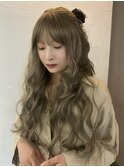 ☆ブリーチなしダブルカラー透明感カラー オリーブベージュ ボブ
