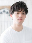ラフなマッシュパーマの暗髪くせ風無造作ショート仙台愛子