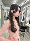 博多/韓国ヘア/センター分け/黒髪/暗めカラー/レイヤーカット