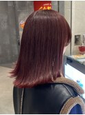 切りっぱなしミディアムボブボルドーヘアカラー