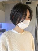 ナチュラルボブミニボブ前下がりボブ黒髪ショートボブ20代30代